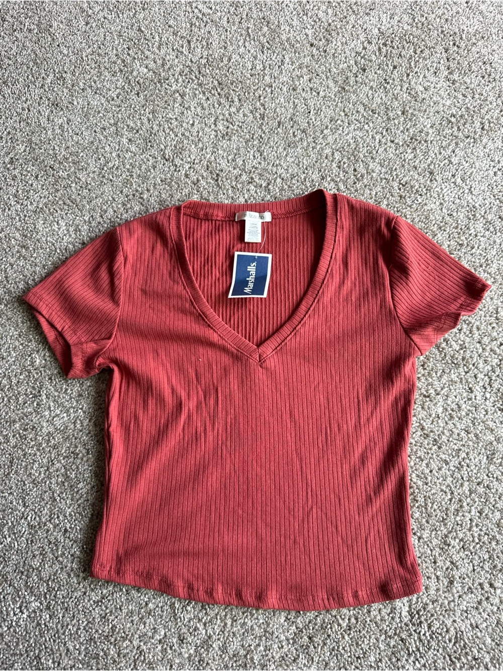 Marshalls Brick Red Ribbed V-Neck Short Sleeve Top